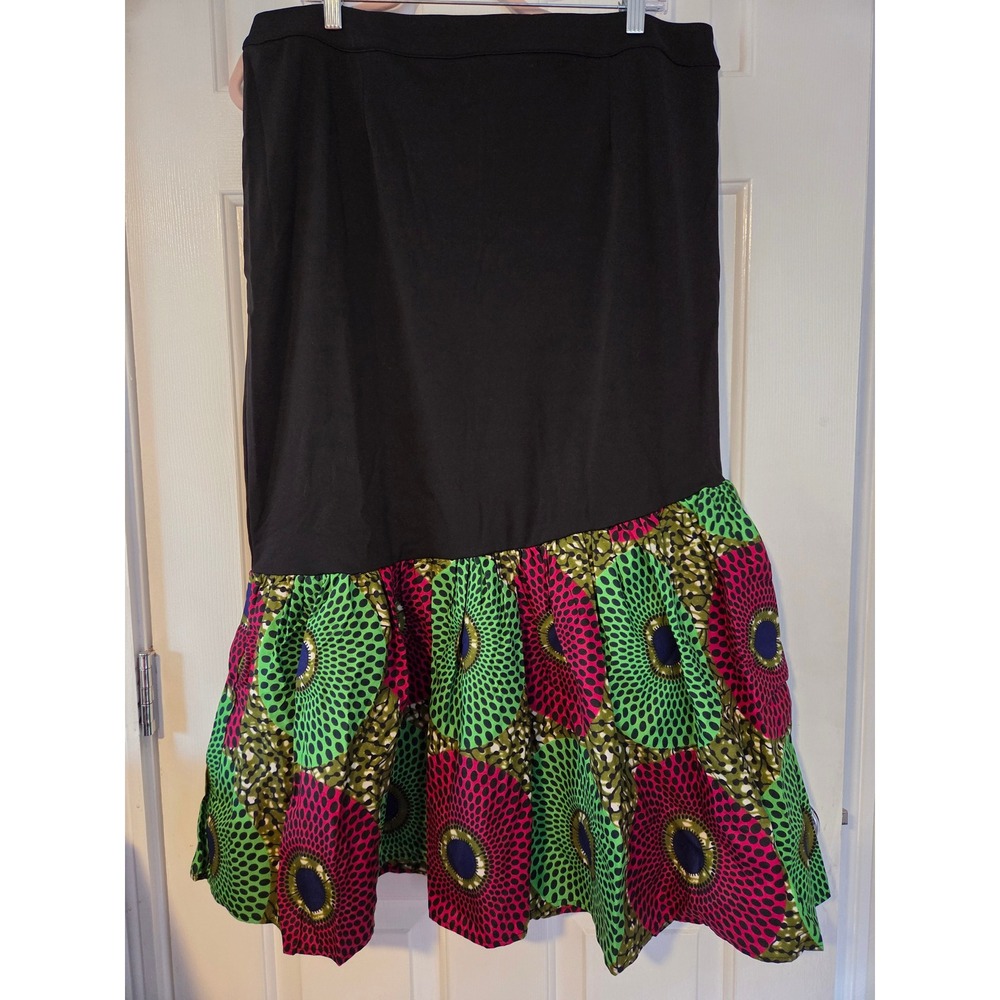 Shenbolen Womens African Print Mermaid Hem Pencil Skirt Black Multi XXL NWT